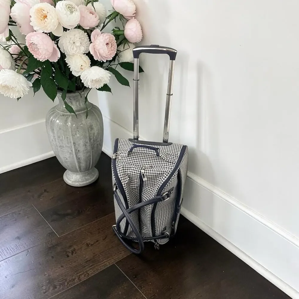 Luggage London Fog Checked Wheeled Duffle Bag Retractable Handle CarryOn Navy